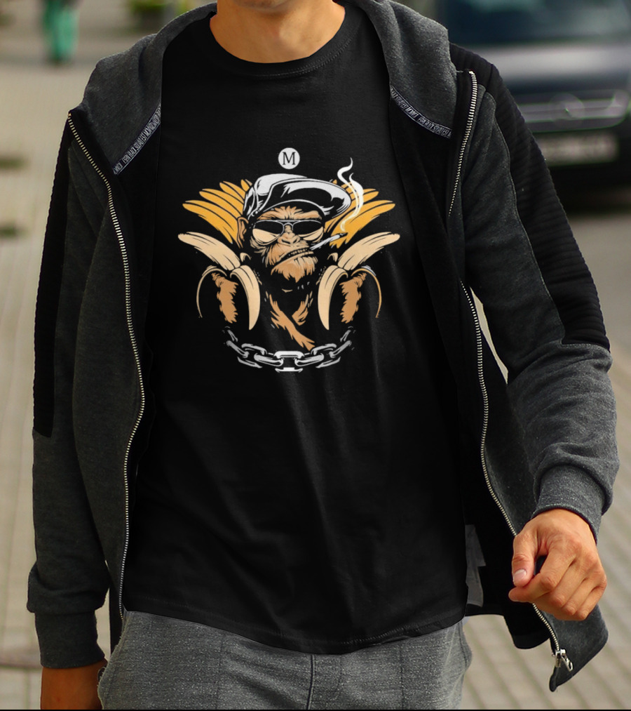 Monkey With Bananas Cool Smoking Shades Chain Hat T-Shirt