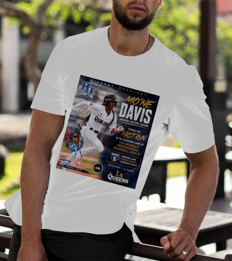 Mo'ne Davis First Run Inaugural Women's Professional Baseball League LA Queens Hampton History T-Shirt
