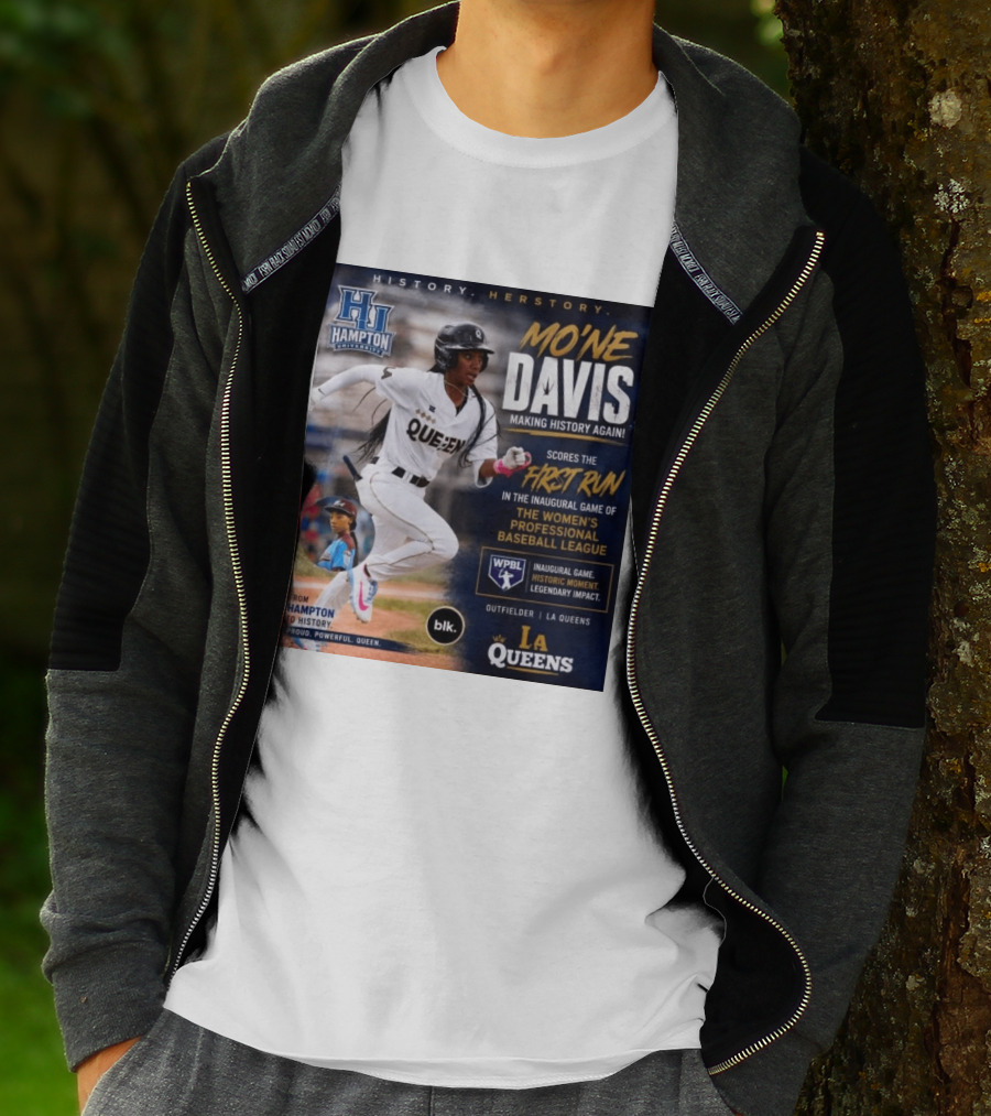 Mo'ne Davis First Run Inaugural Women's Professional Baseball League LA Queens Hampton History T-Shirt