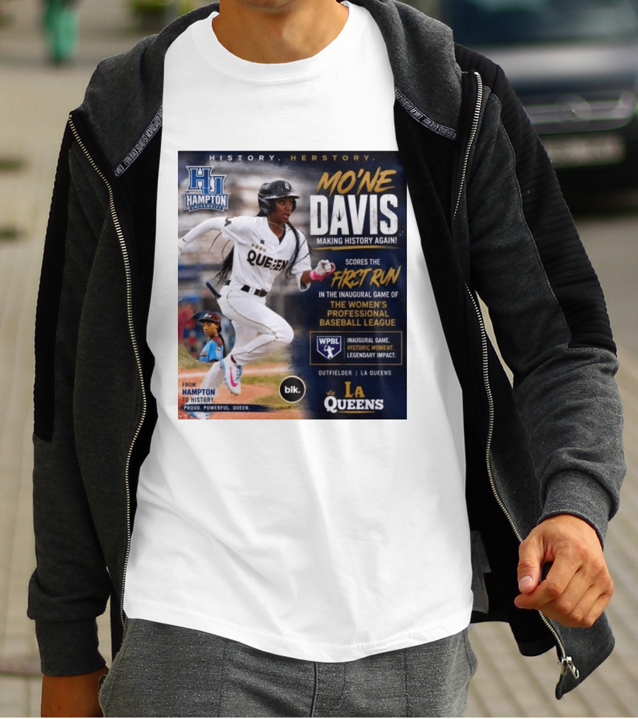 Mo'ne Davis First Run Inaugural Women's Professional Baseball League LA Queens Hampton History T-Shirt
