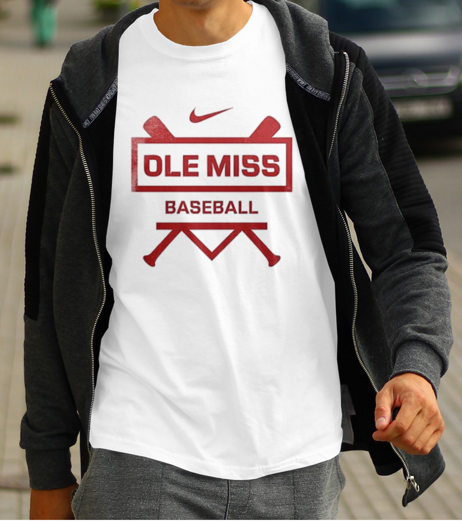 Ole Miss Baseball Nike Let's Go Rebell Crossed Bats T-Shirt