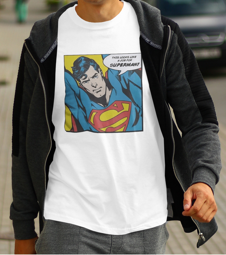 This Looks Like A Job For Superman Comic Panel Classic Superman Heroic Pose T-Shirt