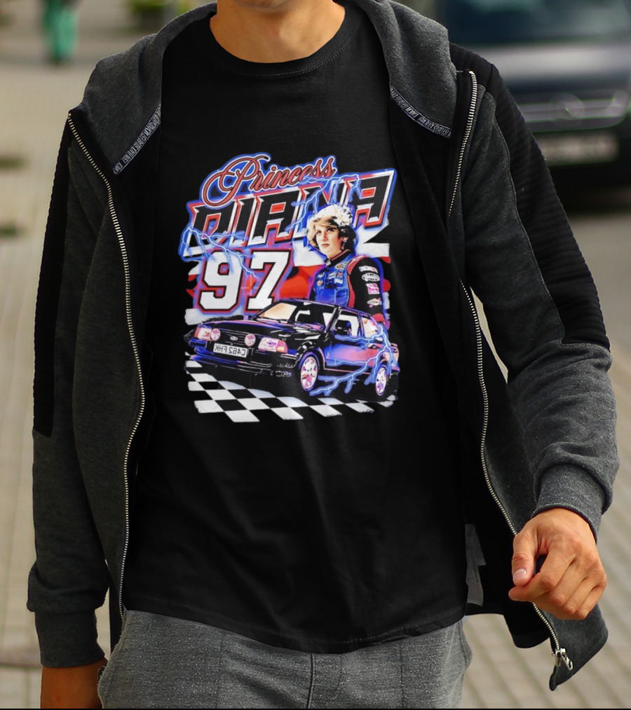 Princess Diana 97 Racing NASCAR Checkered Lightning Car T-Shirt