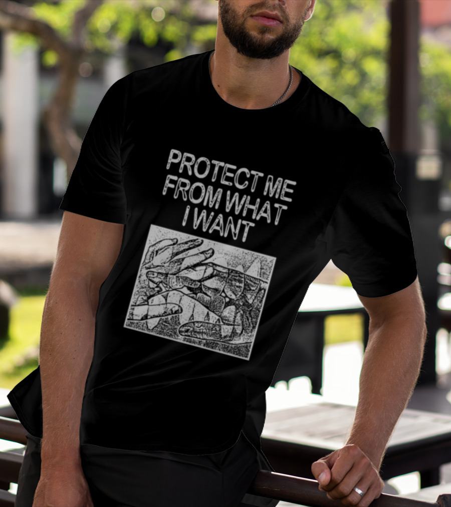 Protect Me From What I Want Get A Real Job Kid Store Black T-Shirt