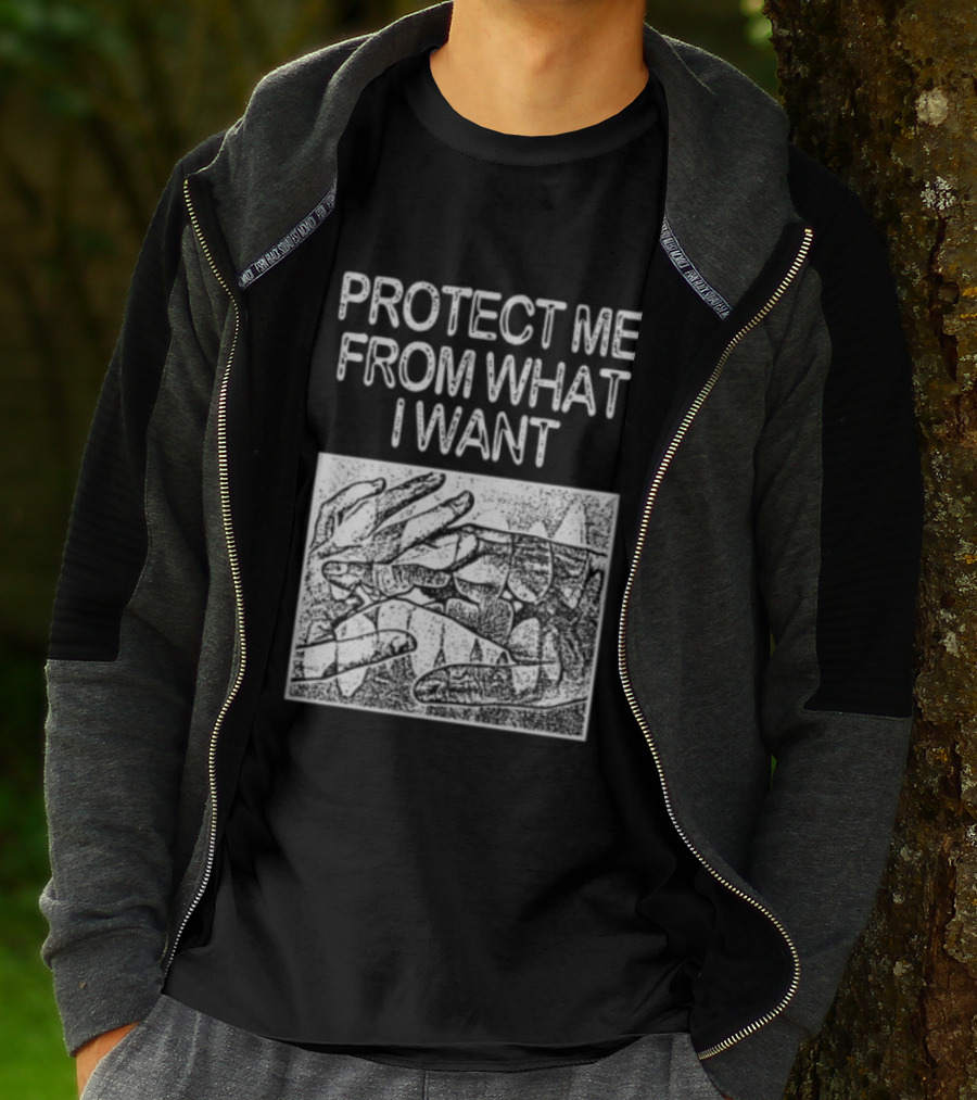 Protect Me From What I Want Get A Real Job Kid Store Black T-Shirt