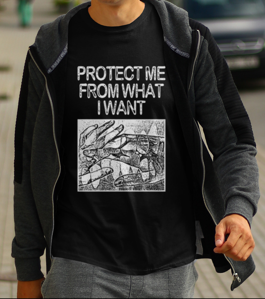 Protect Me From What I Want Get A Real Job Kid Store Black T-Shirt