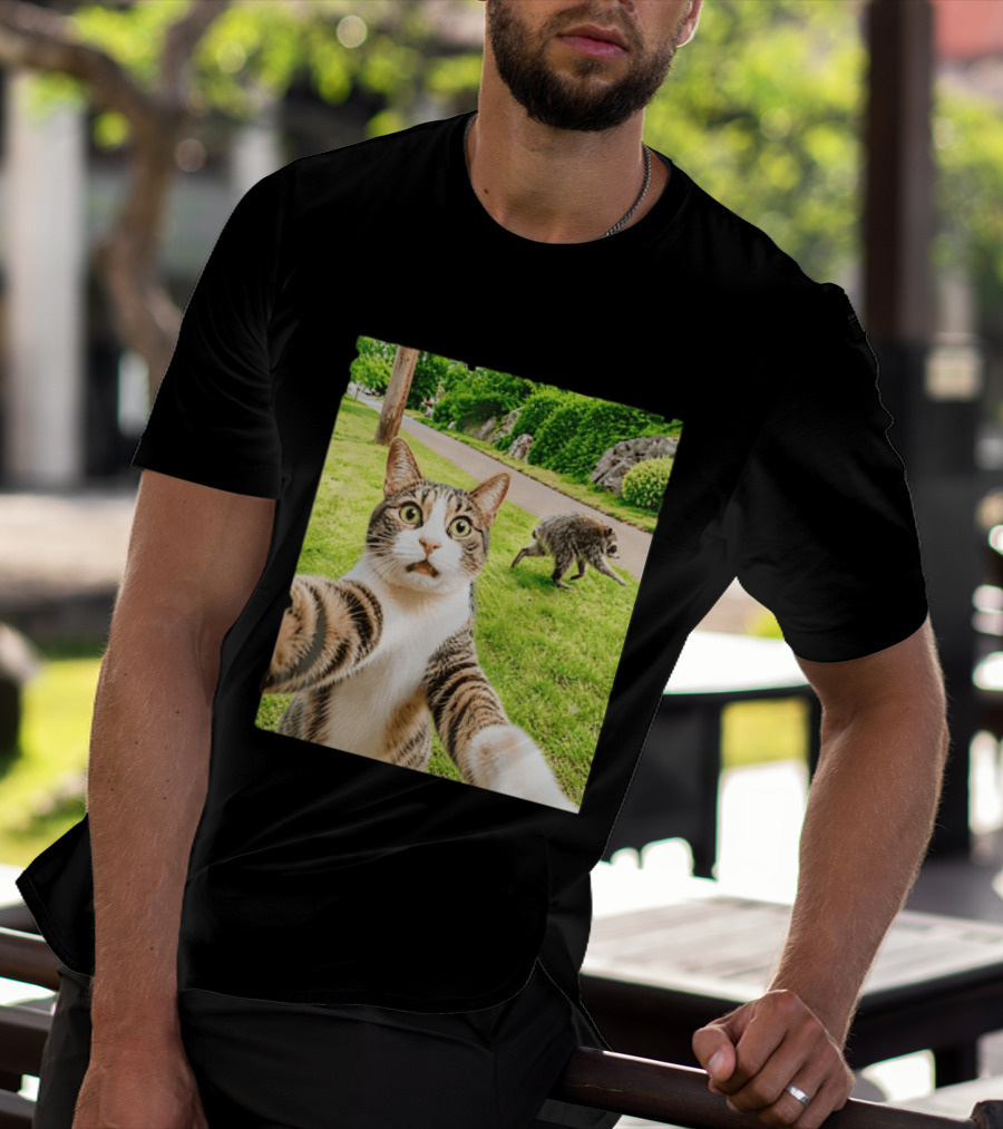Tabby Cat Selfie With Jimothy Raccoon 2026 Seattle Legend Meme T-Shirt