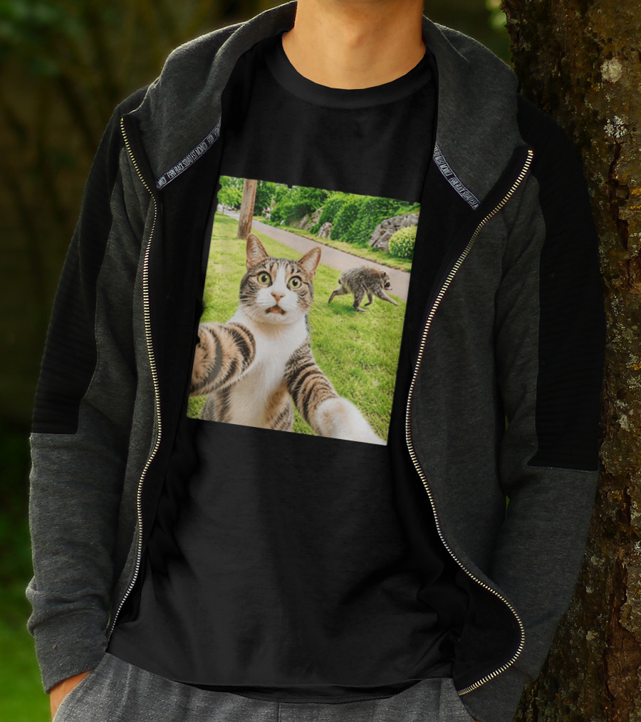 Tabby Cat Selfie With Jimothy Raccoon 2026 Seattle Legend Meme T-Shirt