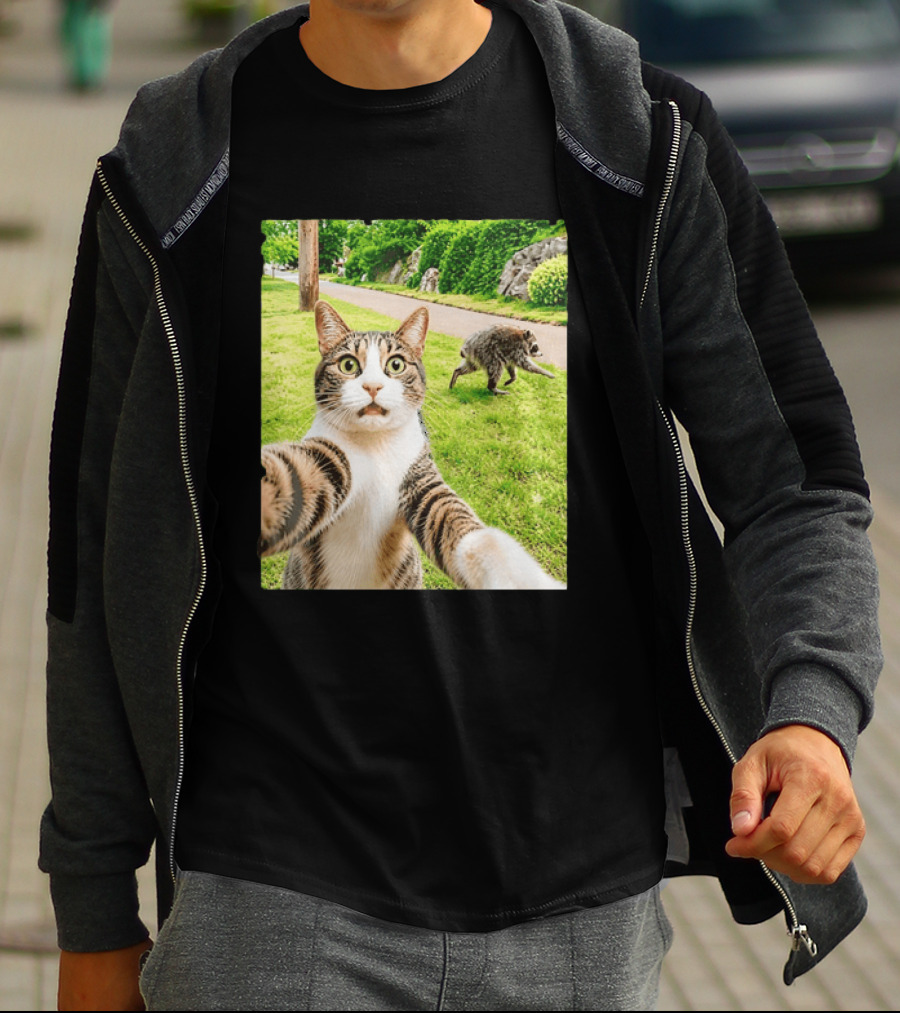 Tabby Cat Selfie With Jimothy Raccoon 2026 Seattle Legend Meme T-Shirt