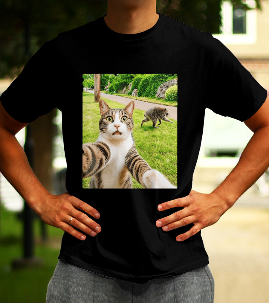 Tabby Cat Selfie With Jimothy Raccoon 2026 Seattle Legend Meme T-Shirt