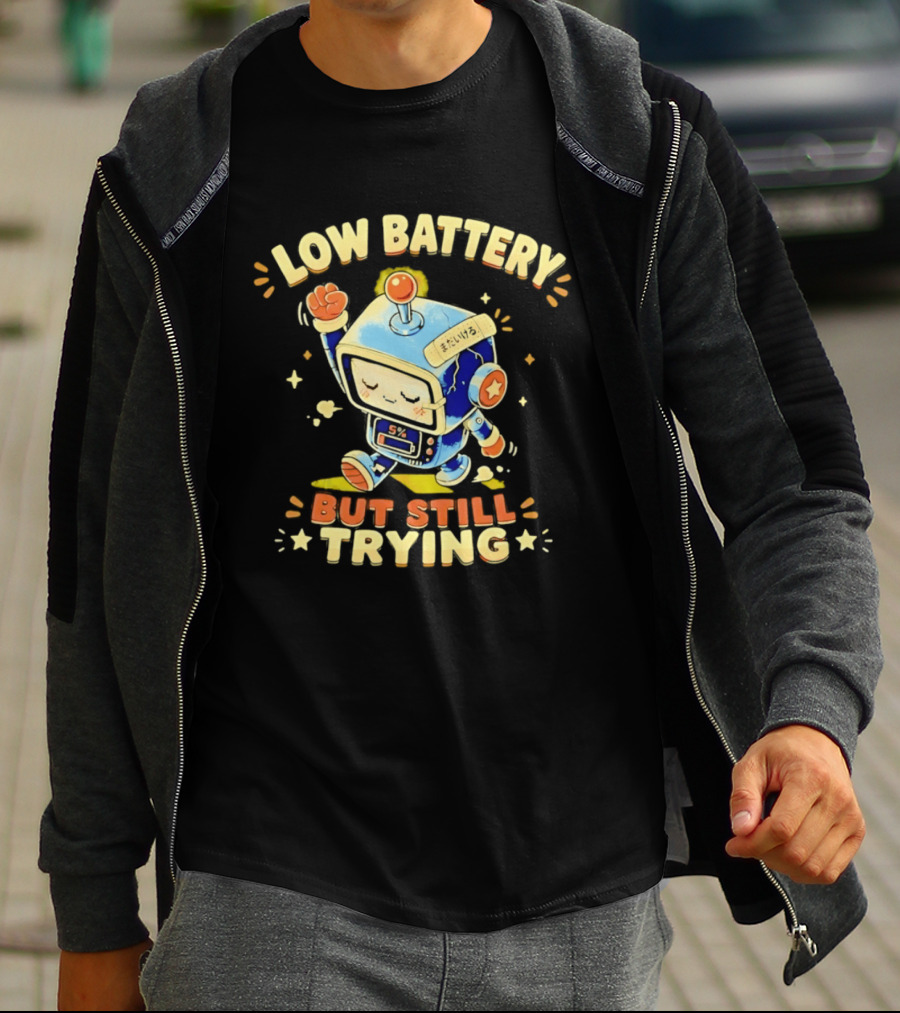 Low Battery But Still Trying Robot Retro Anime T-Shirt