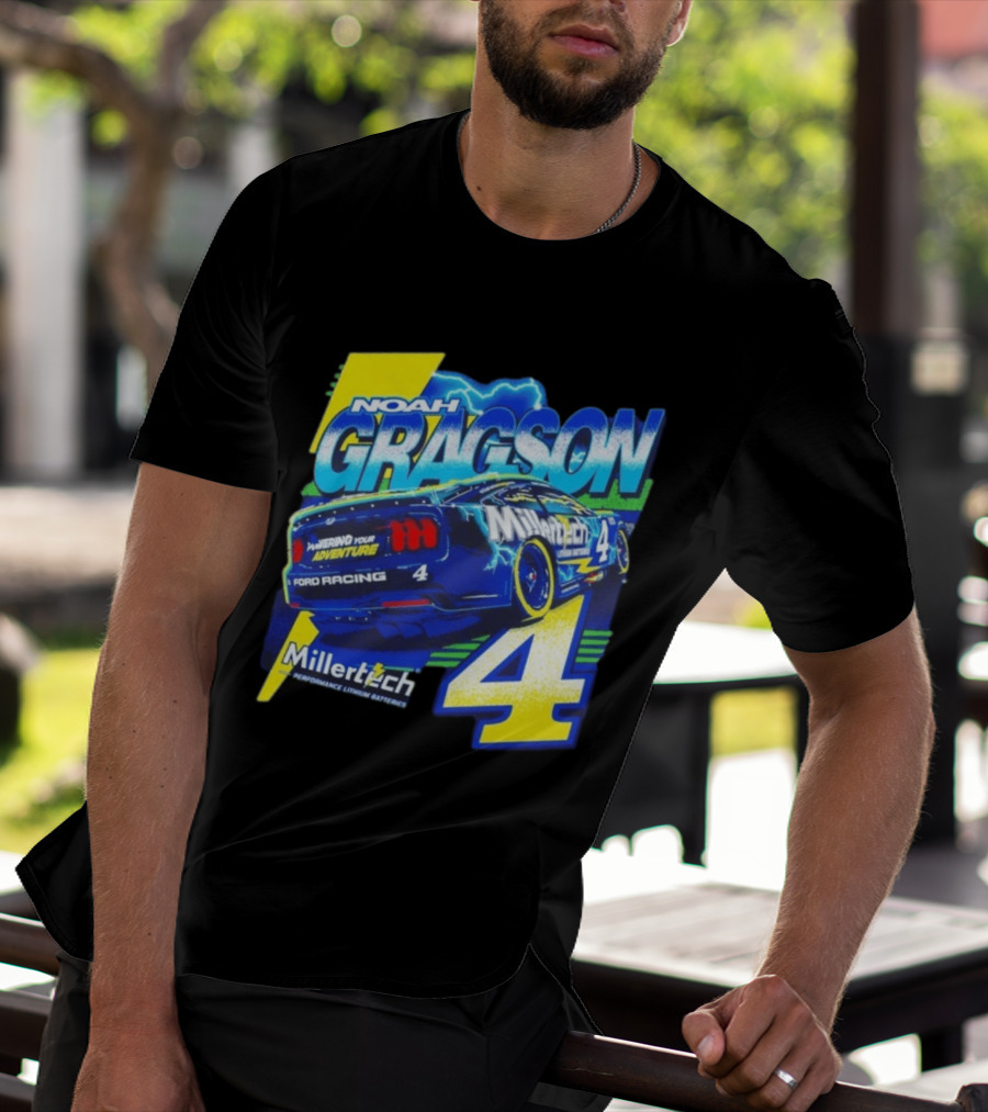 Noah Gragson Millertech Performance Lithium Batteries No 4 Ford Racing Powering Your Adventure T-Shirt