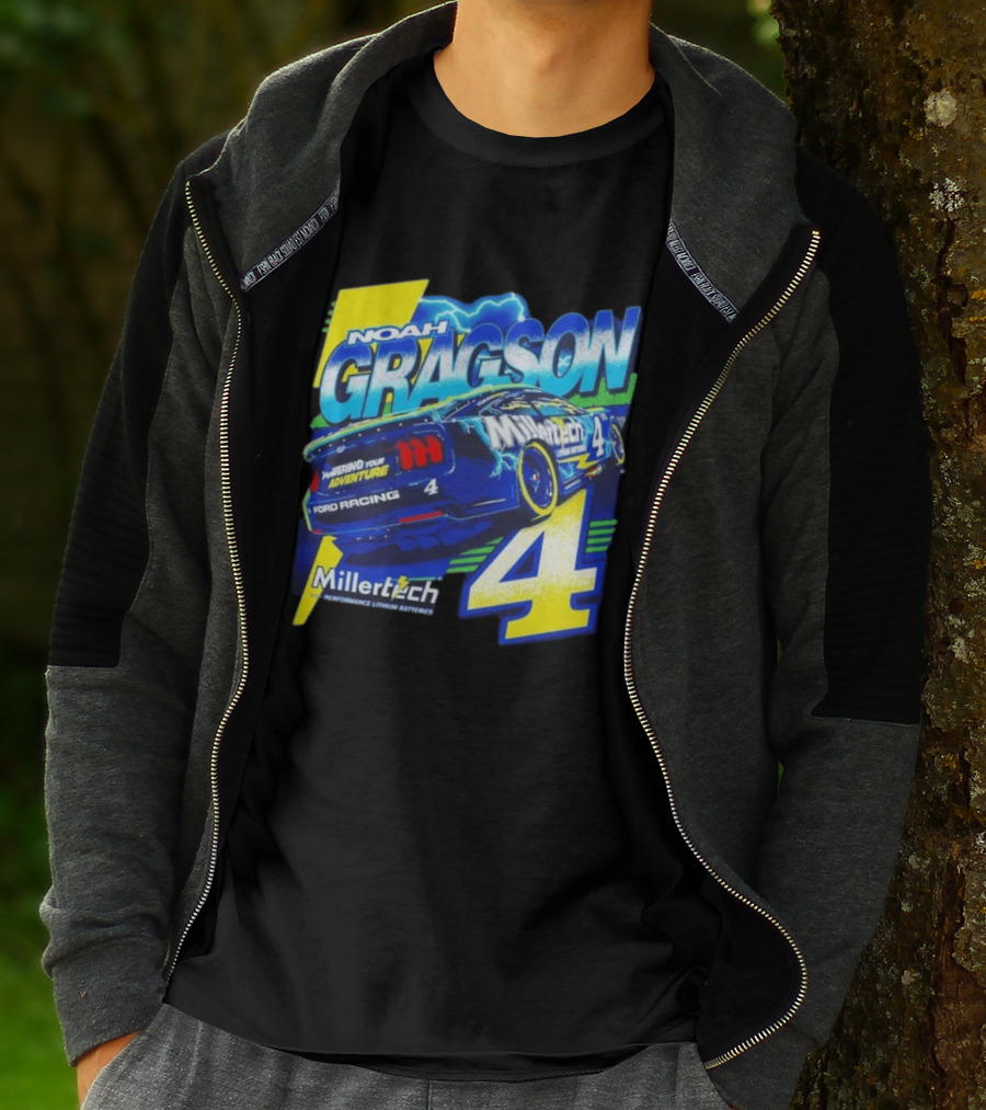Noah Gragson Millertech Performance Lithium Batteries No 4 Ford Racing Powering Your Adventure T-Shirt