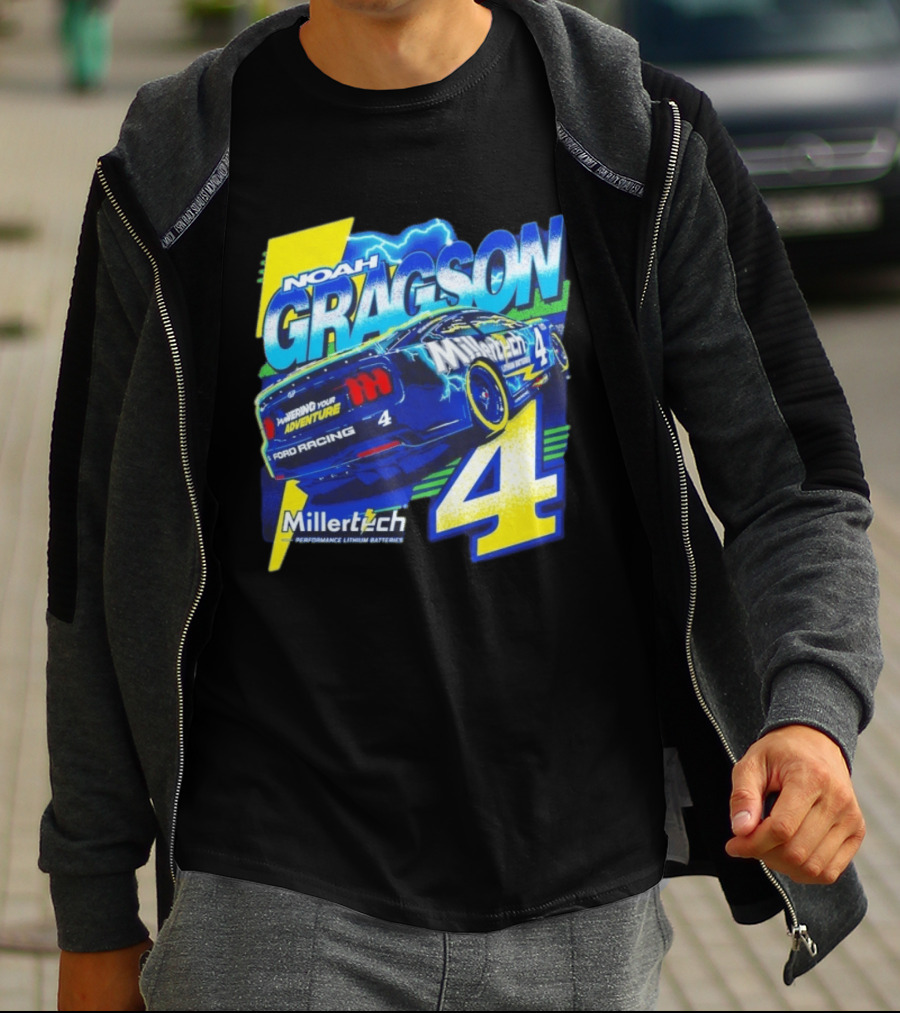 Noah Gragson Millertech Performance Lithium Batteries No 4 Ford Racing Powering Your Adventure T-Shirt