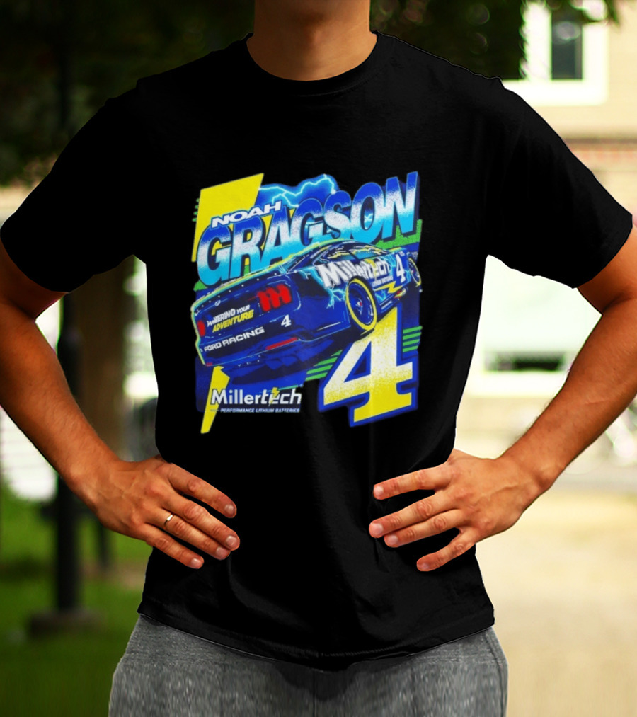 Noah Gragson Millertech Performance Lithium Batteries No 4 Ford Racing Powering Your Adventure T-Shirt
