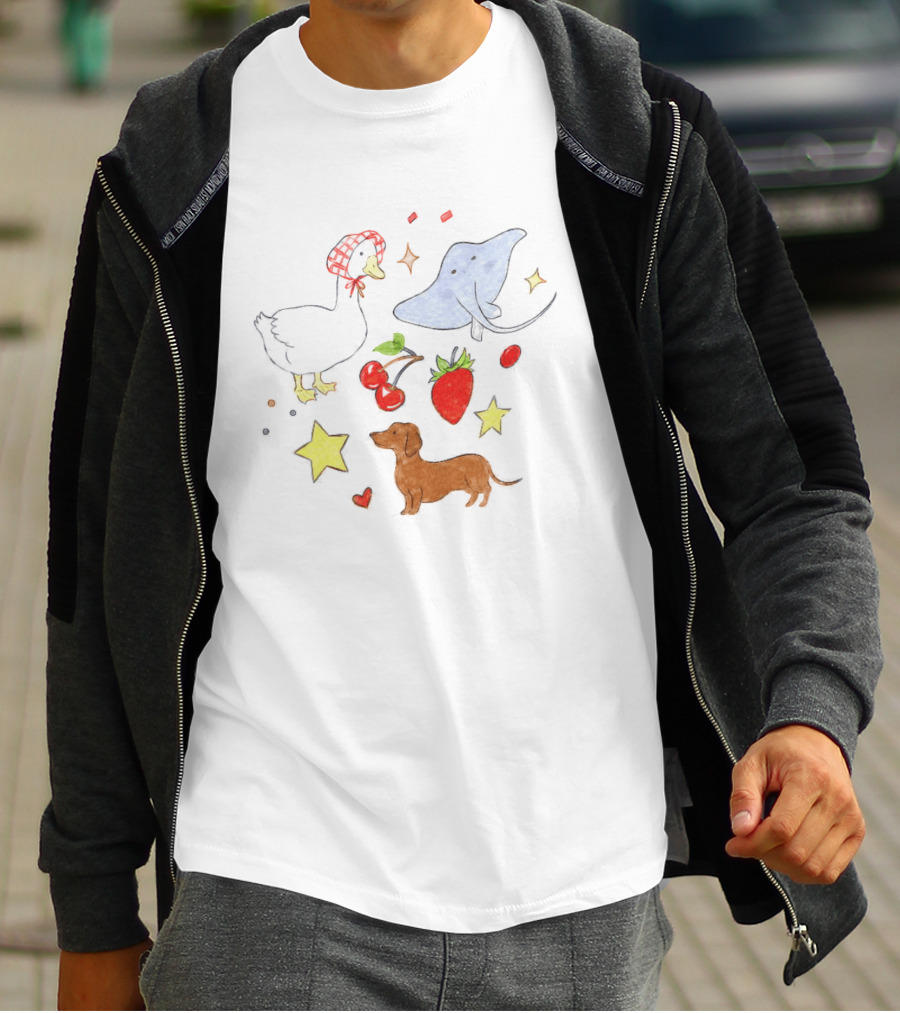 Goose Stingray Strawberry Cherry Dachshund Stars Nature T-Shirt