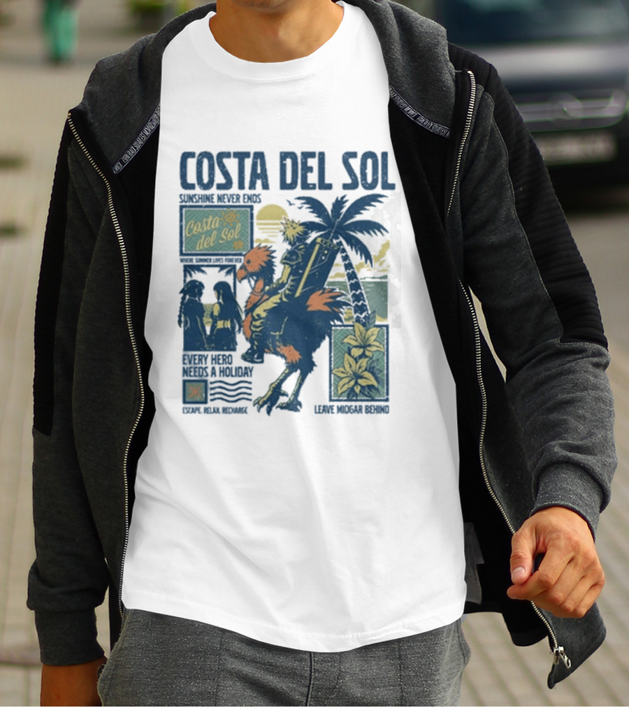 Costa Del Sol Final Fantasy Chocobo Beach Scene Palm Trees T-Shirt