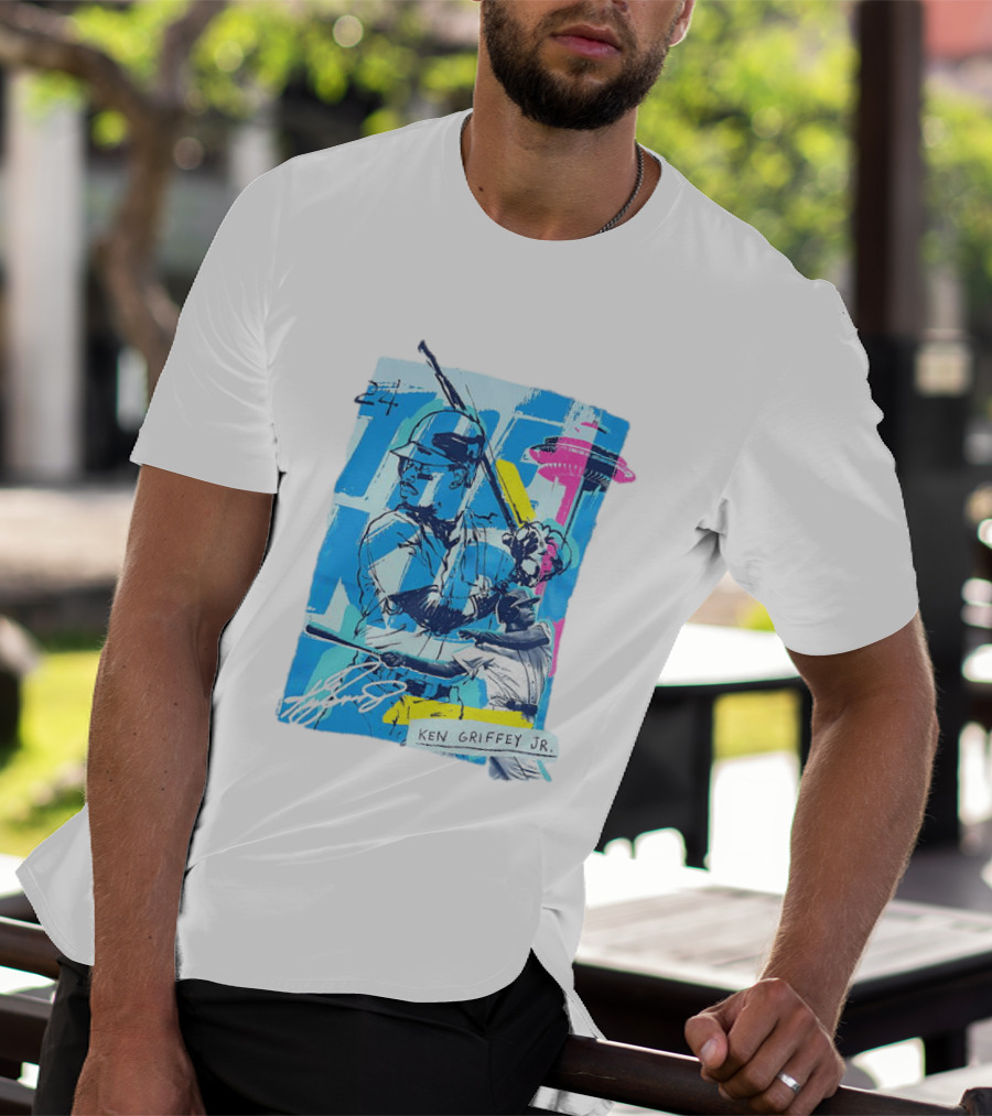 Ken Griffey Jr 24 Seattle Mariners Vintage Baseball Art Player Signature T-Shirt