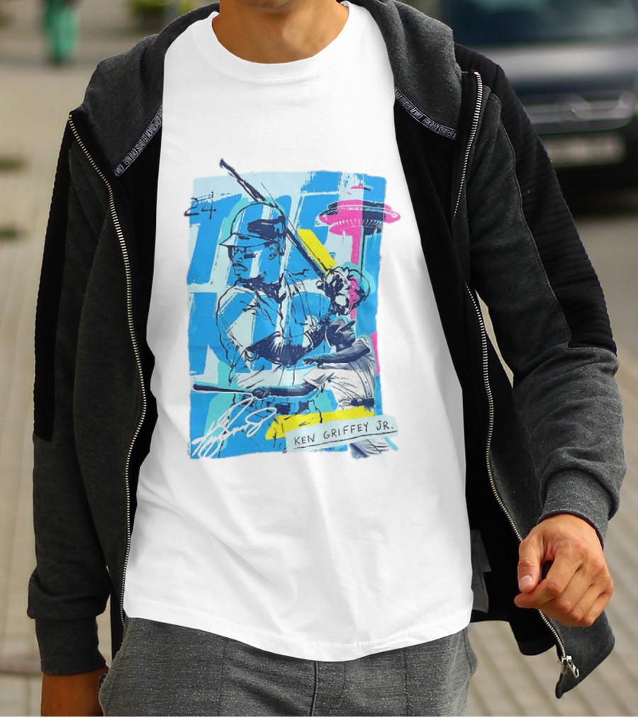Ken Griffey Jr 24 Seattle Mariners Vintage Baseball Art Player Signature T-Shirt