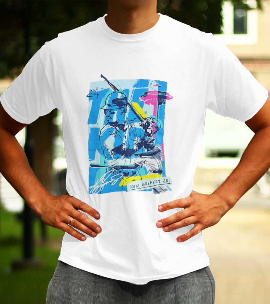 Ken Griffey Jr 24 Seattle Mariners Vintage Baseball Art Player Signature T-Shirt
