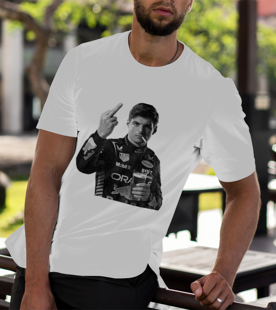 Max Verstappen Red Bull Racing Smoking Beer Middle Finger T-Shirt