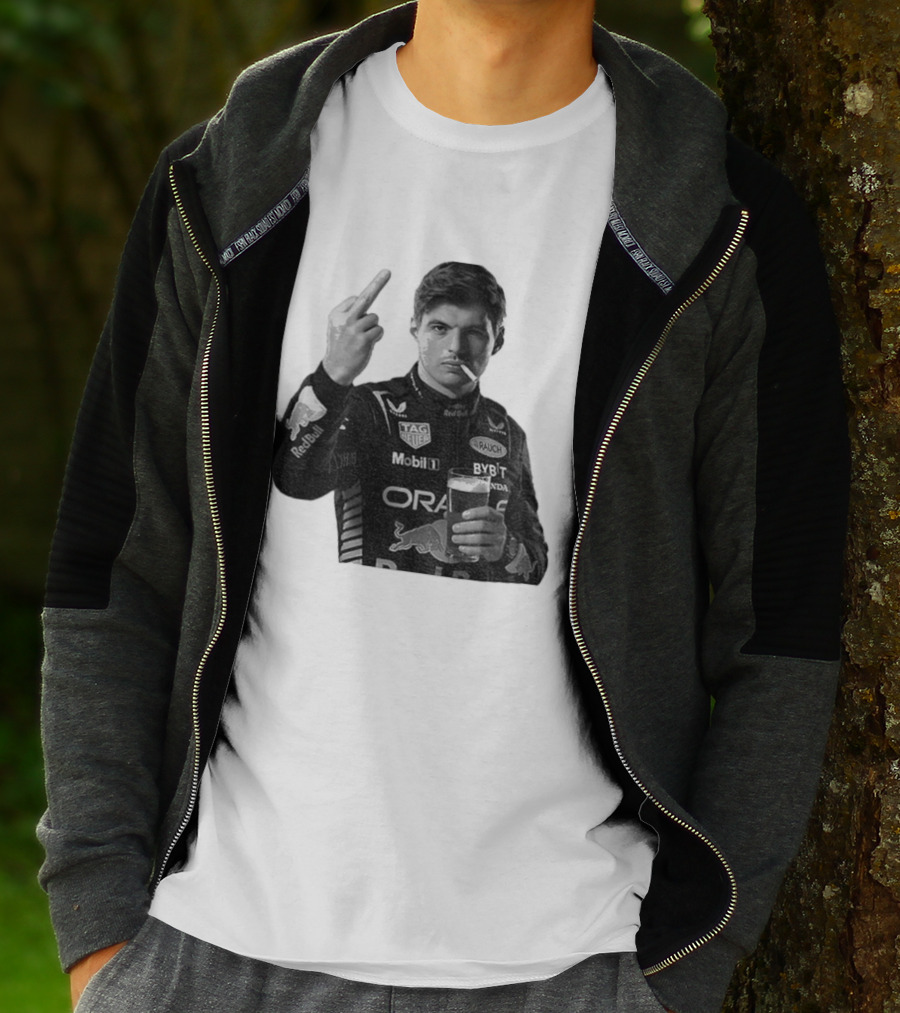 Max Verstappen Red Bull Racing Smoking Beer Middle Finger T-Shirt