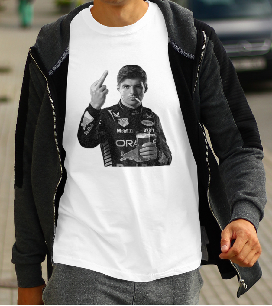 Max Verstappen Red Bull Racing Smoking Beer Middle Finger T-Shirt