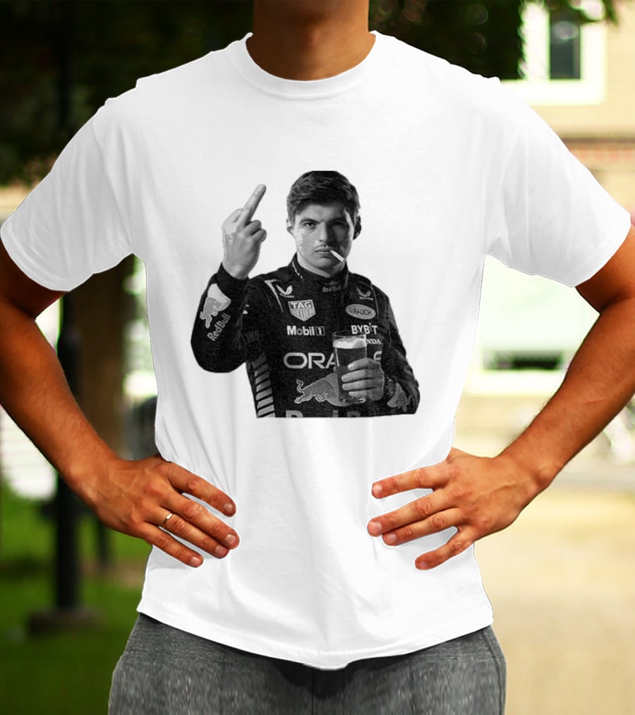 Max Verstappen Red Bull Racing Smoking Beer Middle Finger T-Shirt