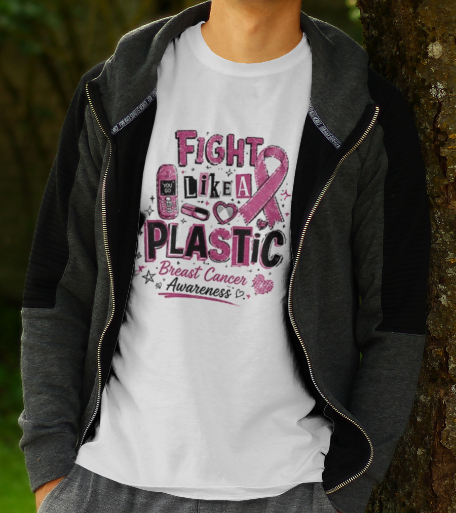Fight Like A Plastic Breast Cancer Awareness Pink Ribbon T-Shirt