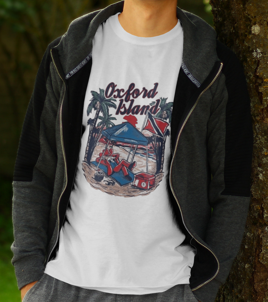 Oxford Island Beach Scene Palm Trees Camping Holiday Relaxation T-Shirt