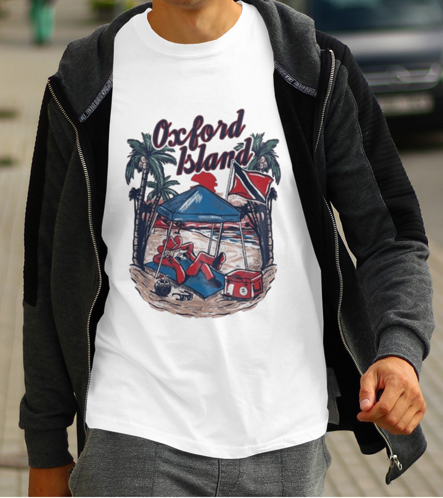 Oxford Island Beach Scene Palm Trees Camping Holiday Relaxation T-Shirt