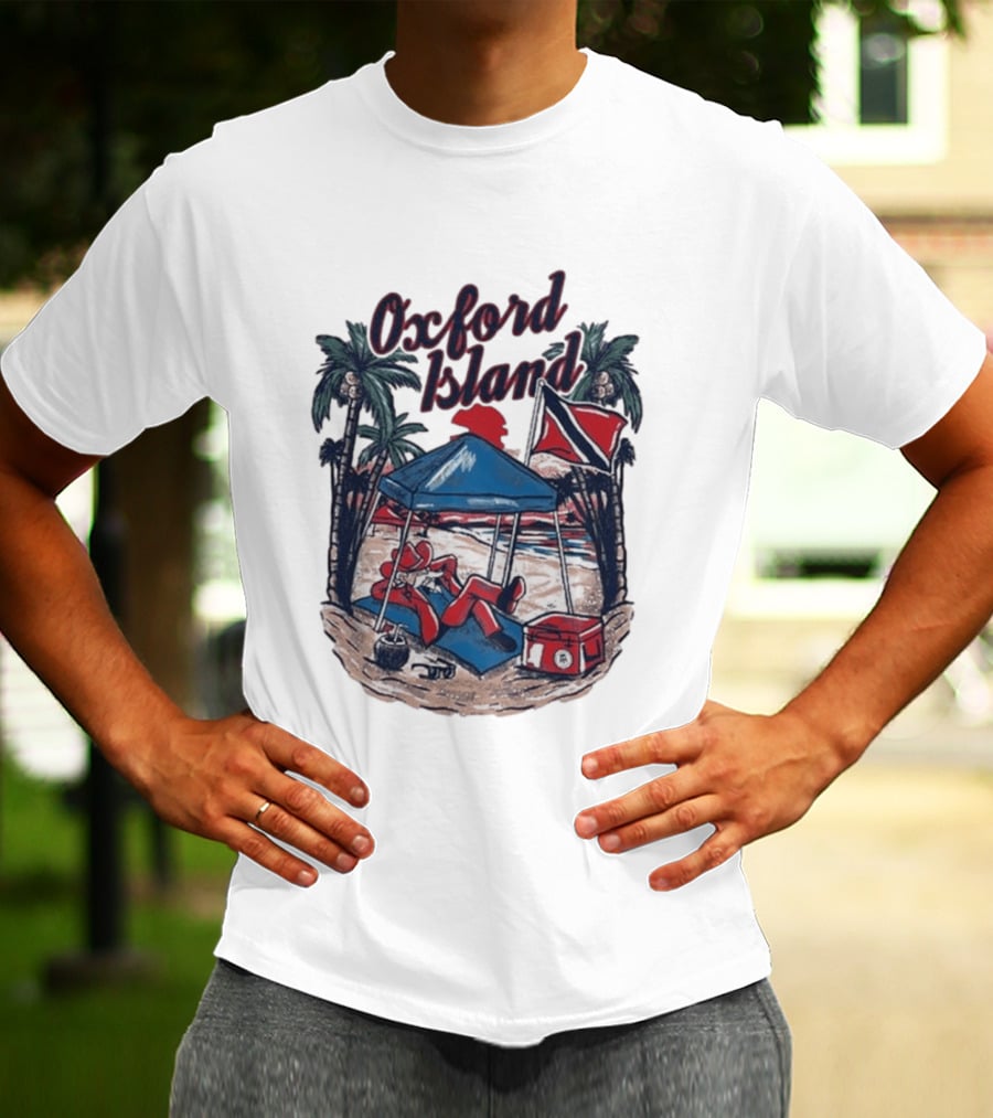 Oxford Island Beach Scene Palm Trees Camping Holiday Relaxation T-Shirt