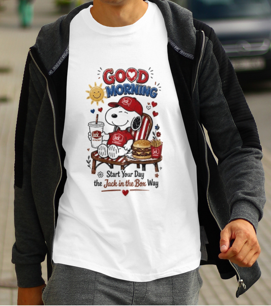 Peanuts Snoopy Good Morning Sunshine Start Your Day The Jack In The Box Way T-Shirt