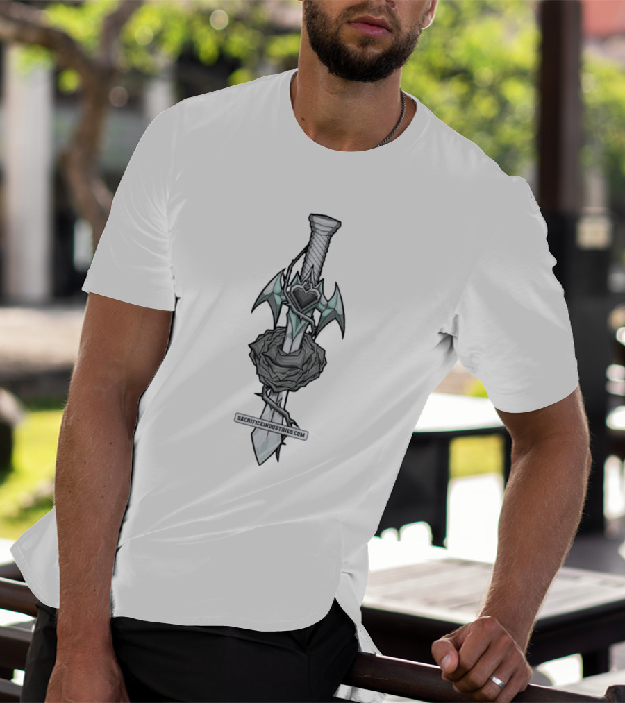 Sacrifice Industries Sword Rose Heart Icon With Wings And Thorns T-Shirt