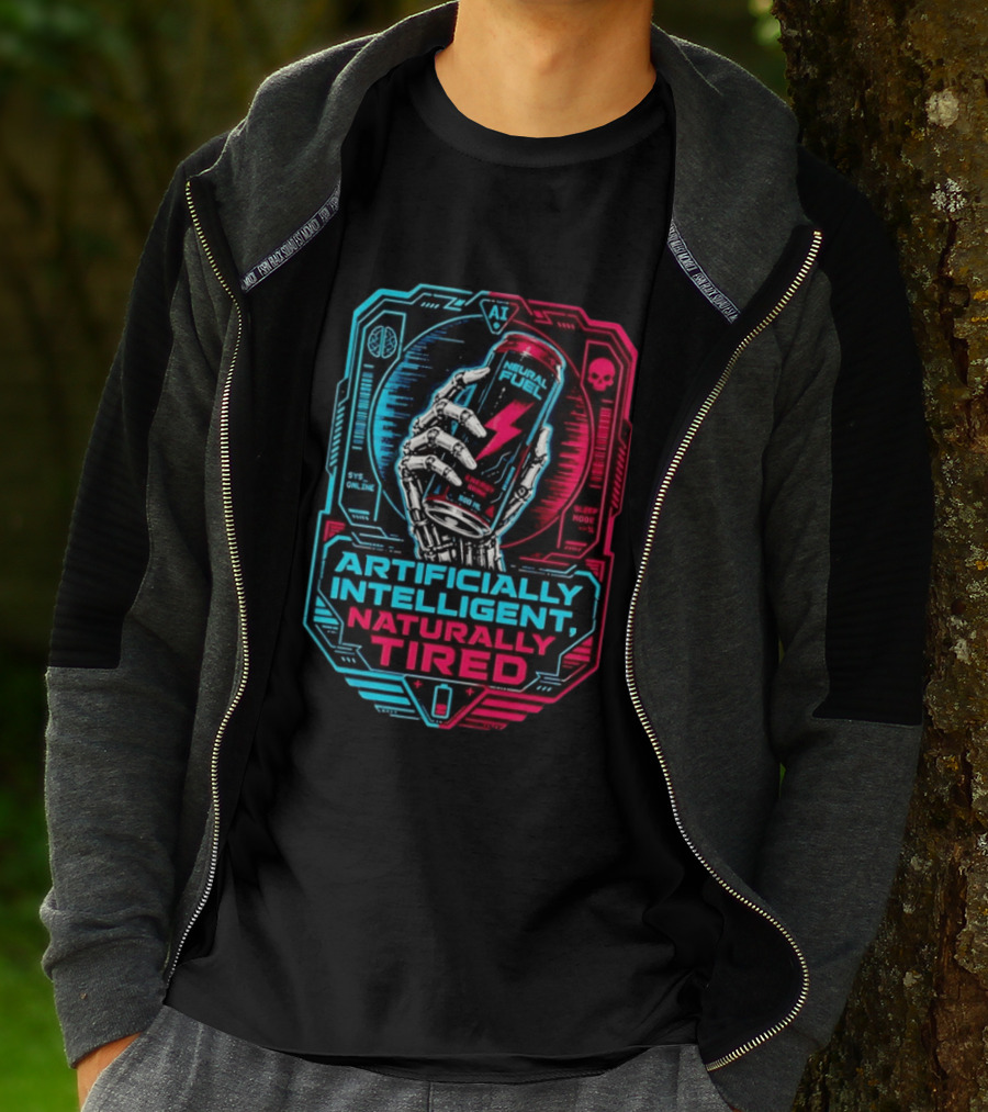 Neural Fuel Cyborg Hand Energy Drink Artifically Intelligent Naturally Tired T-Shirt