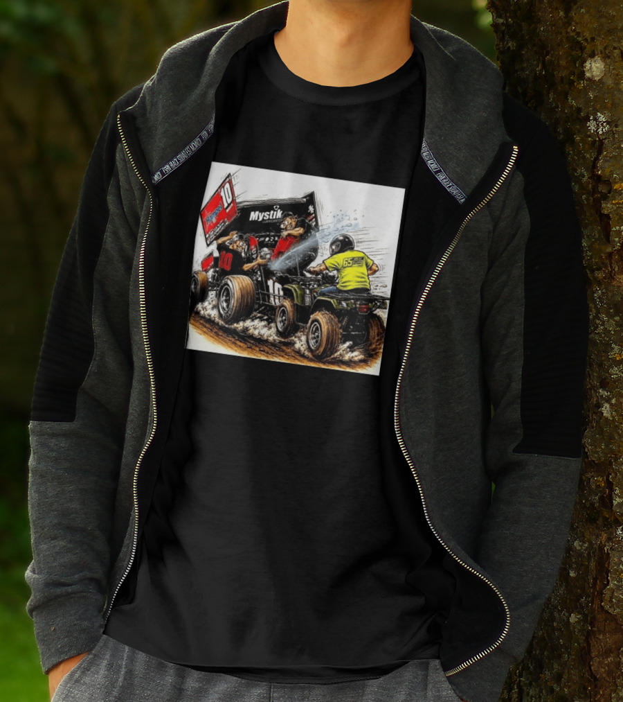 ATV Racing Action With Mystik Lubricants Dirt Track Riders Off Road Racing Vehicles And Hampel 65 Speed Shop T-Shirt