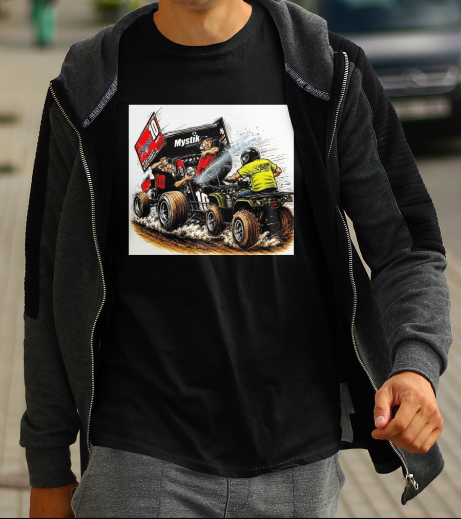 ATV Racing Action With Mystik Lubricants Dirt Track Riders Off Road Racing Vehicles And Hampel 65 Speed Shop T-Shirt