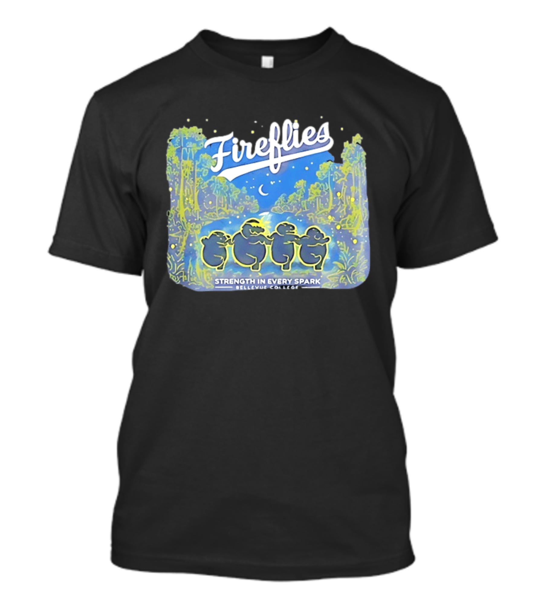 Fireflies Bellevue College Strength In Every Spark Under Night Sky T-Shirt