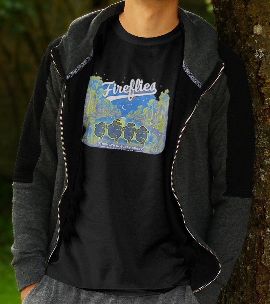 Fireflies Bellevue College Strength In Every Spark Under Night Sky T-Shirt