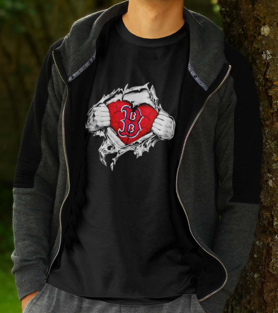 Boston Red Sox Heart Ripped Chest MLB Baseball Fan T-Shirt