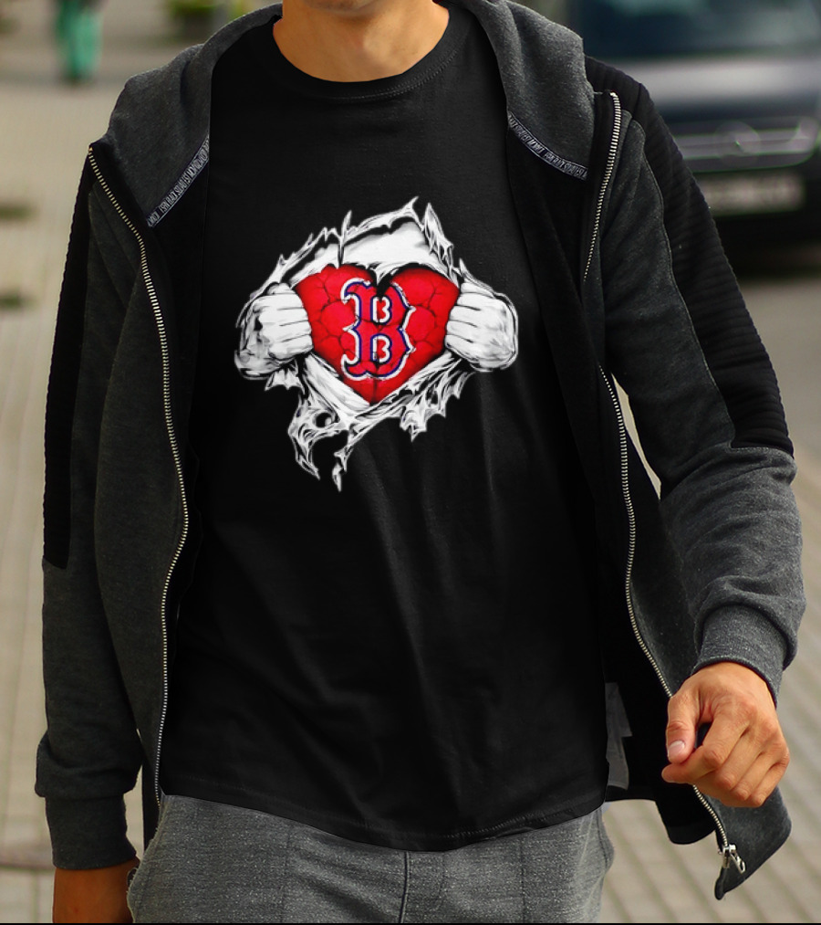 Boston Red Sox Heart Ripped Chest MLB Baseball Fan T-Shirt