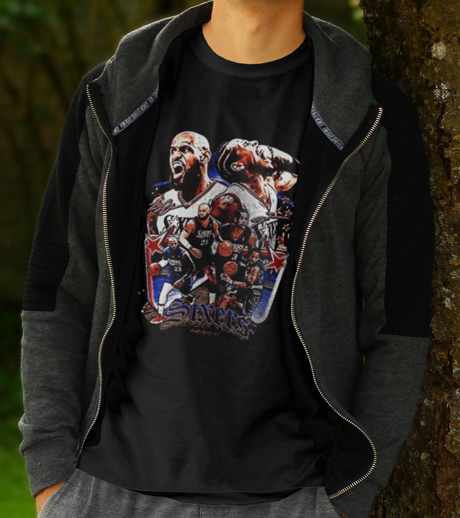 Philadelphia Sixers LeBron James Allen Iverson Crossover Collage T-Shirt
