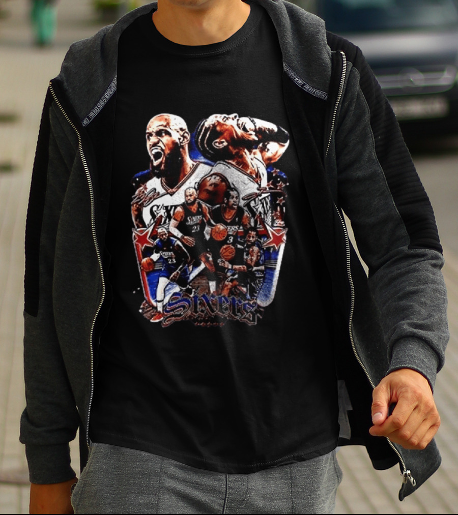 Philadelphia Sixers LeBron James Allen Iverson Crossover Collage T-Shirt
