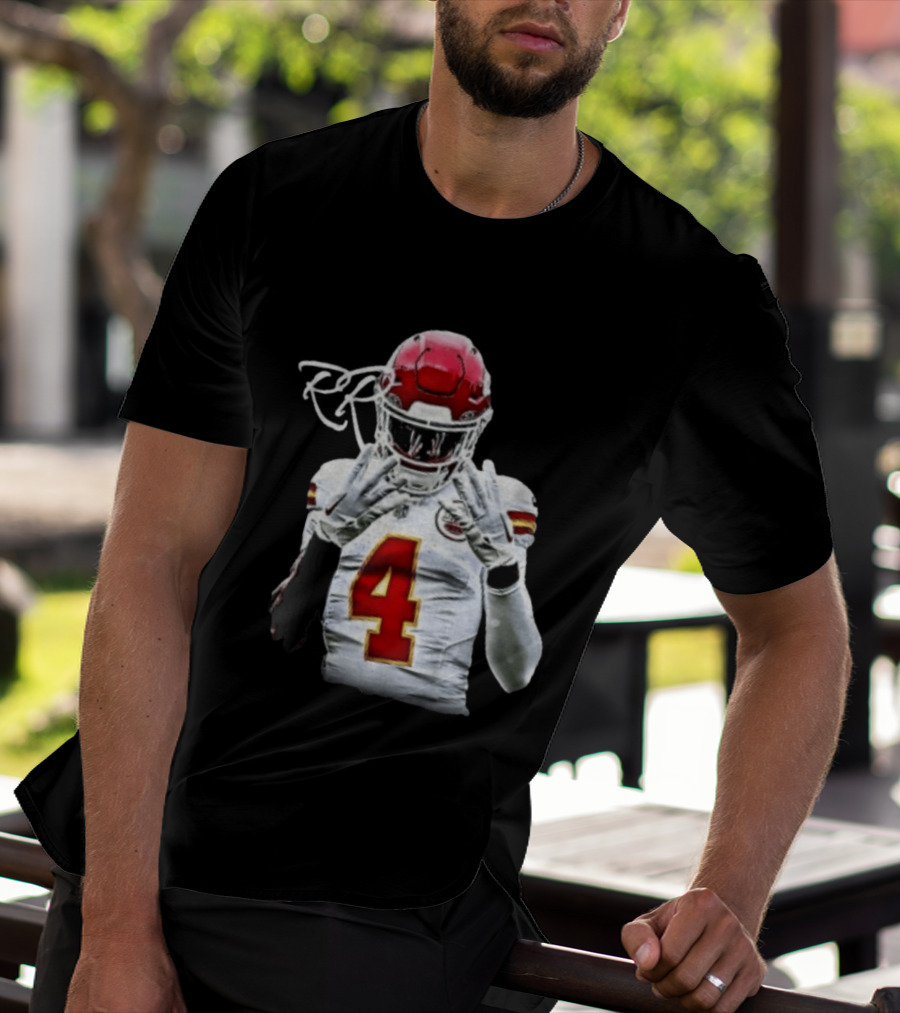 Rashee Rice Number 4 Kansas City Chiefs Football RP Helmet And Jersey T-Shirt