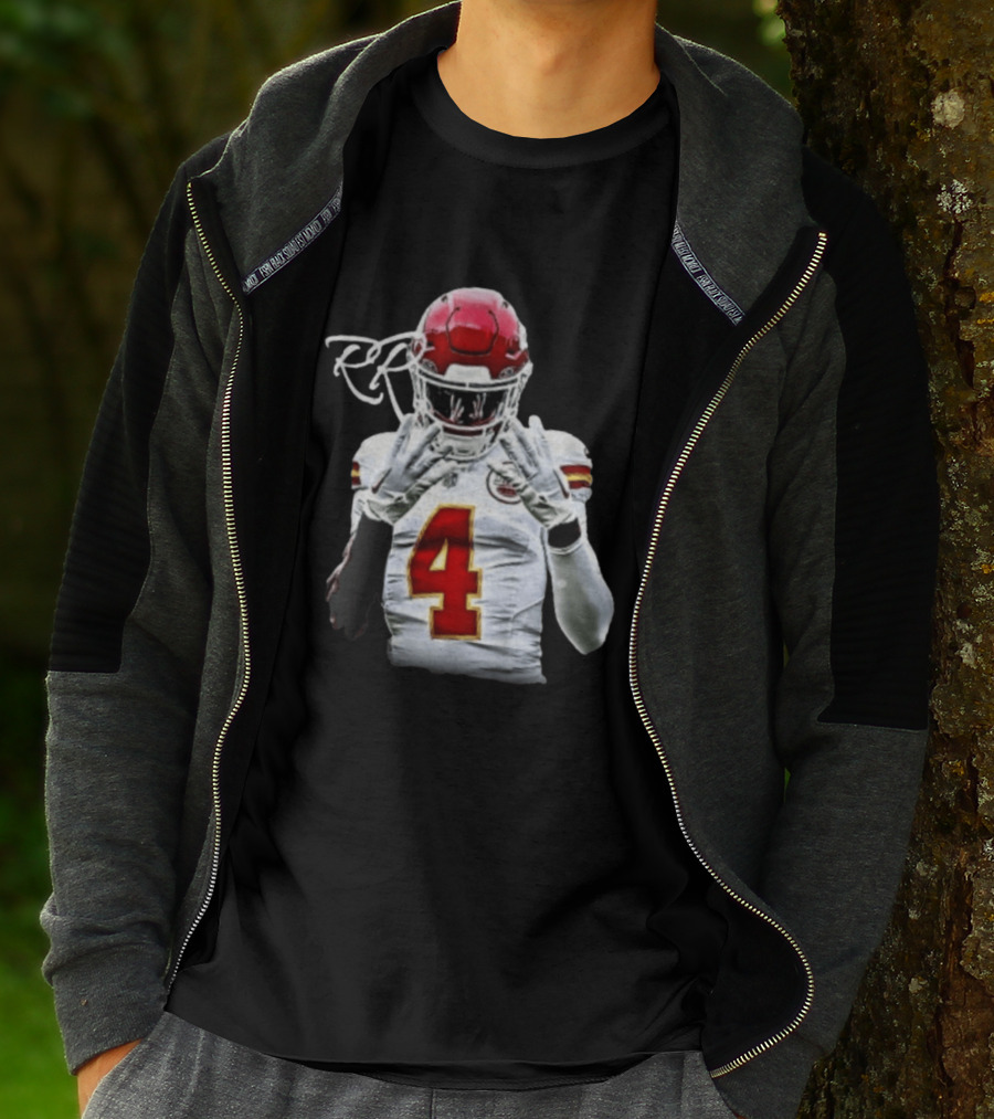 Rashee Rice Number 4 Kansas City Chiefs Football RP Helmet And Jersey T-Shirt