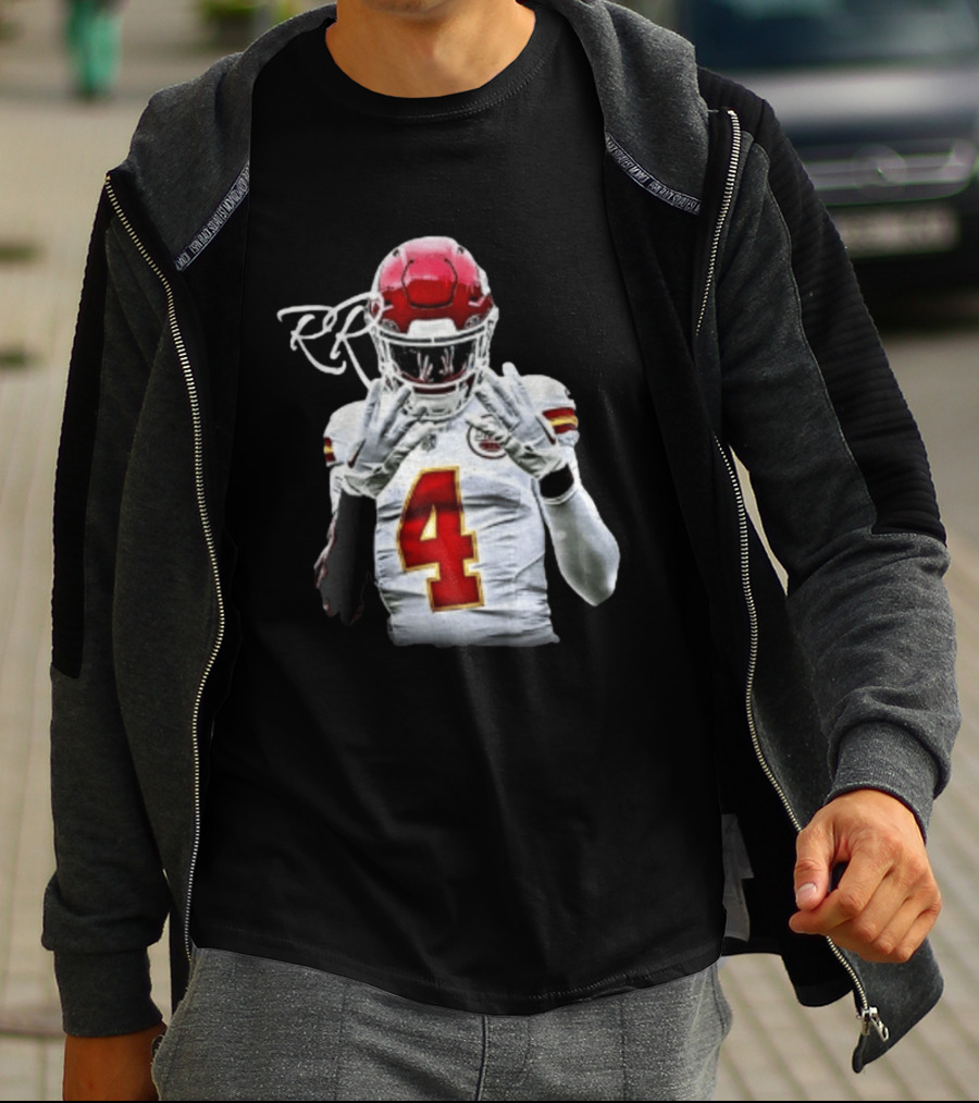 Rashee Rice Number 4 Kansas City Chiefs Football RP Helmet And Jersey T-Shirt