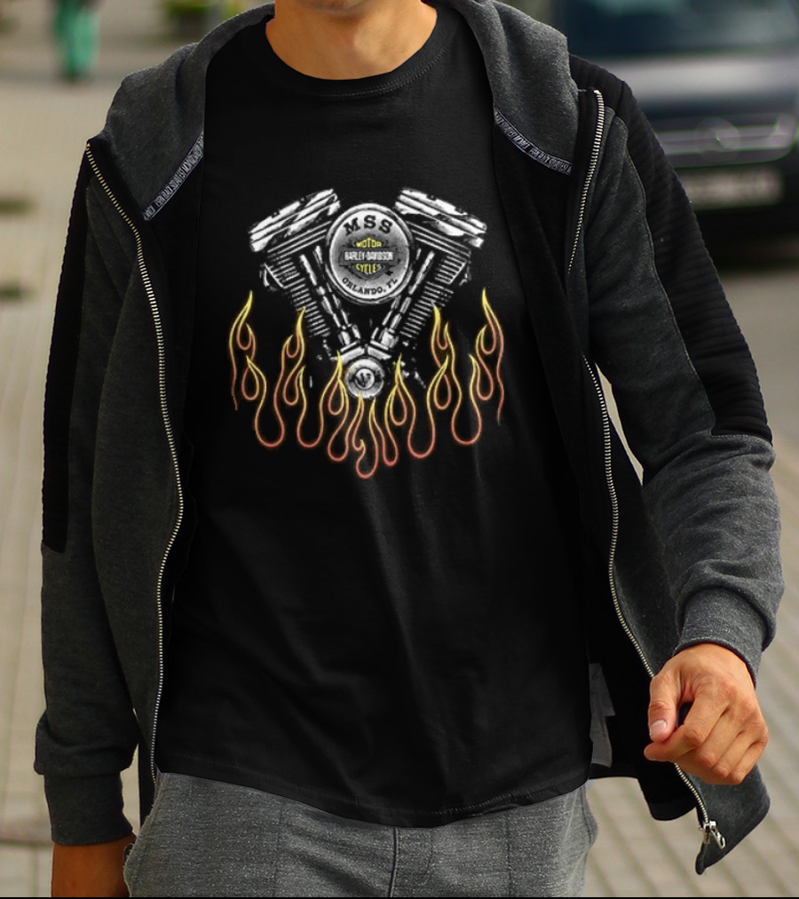 Harley Davidson Motorcycles Engine With Flames T-Shirt