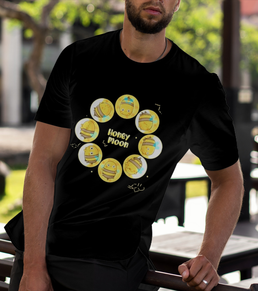 Honey Moon Bee Phases Cute Cartoon Bees In Lunar Cycle T-Shirt