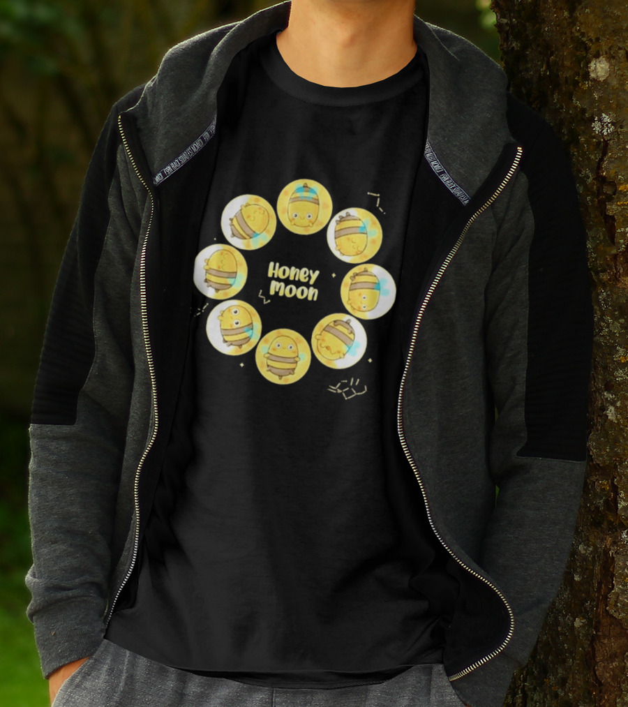 Honey Moon Bee Phases Cute Cartoon Bees In Lunar Cycle T-Shirt