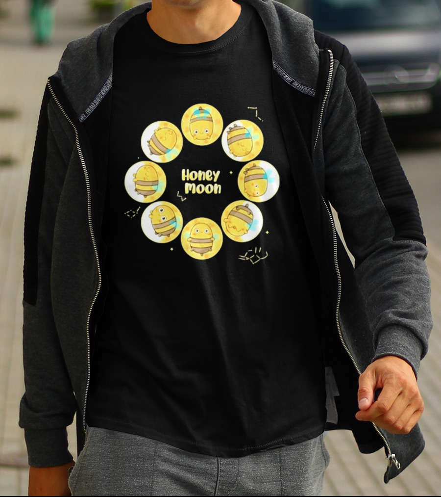 Honey Moon Bee Phases Cute Cartoon Bees In Lunar Cycle T-Shirt